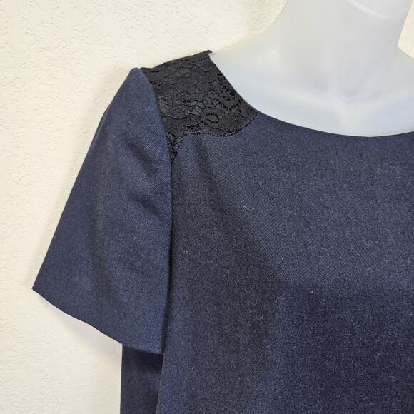Pablo Gerard Darel Wool Blend Dress Navy Lace Minimalist Designer EUR 42 US 12 L - Picture 3 of 16